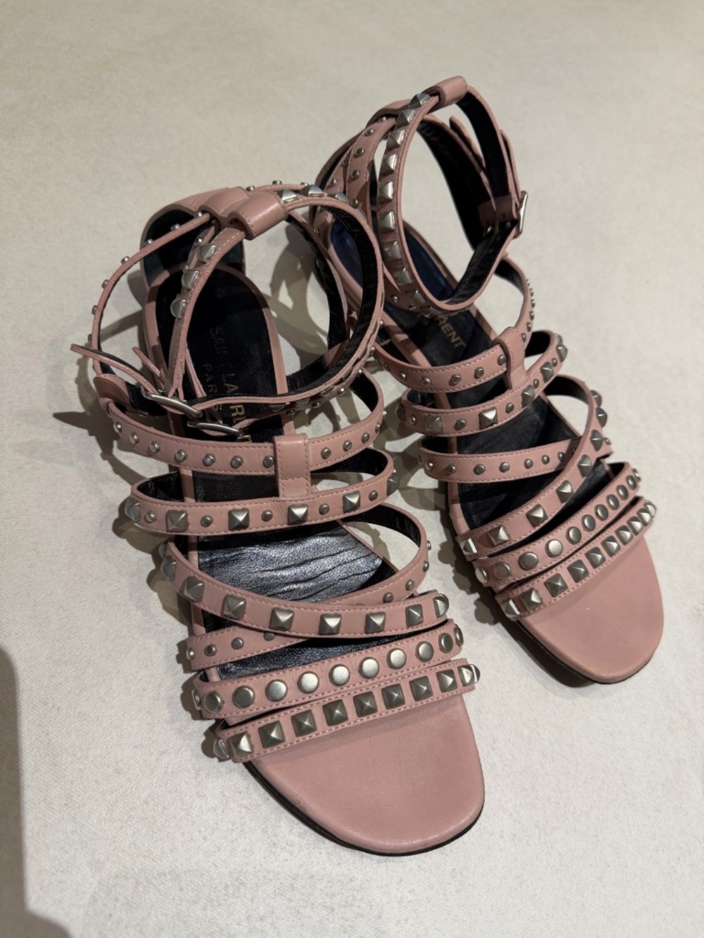 YSL 36 1/2 Studded Strappy Sandals in Blush Pink - Women's Fashion Sandal - Picture 13 of 15